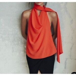Zara Soft Draped Halter Neck Backless Top Red Size L NWT